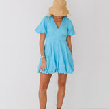 Emily Puff Sleeve Bubble Mini Dress-Sky Blue