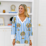 Gabby Mini Kaftan Dress - Baby Blue/White Palm