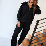 Demi Oversized Quarter Zip and Jogger Set - Black