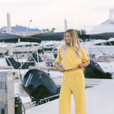Fancy Striped Oversized Short Sleeve Top - Malibu Golden Yellow
