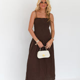 Maria Ruched Midi Dress - Chocolate Brown
