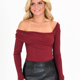 Leigh Asymmetrical Shoulder Bodysuit - Burgundy