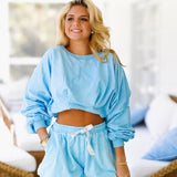 Lola Bubble Hem Shorts - Sky Blue