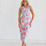 Marzia Floral Sequin Sleeveless Midi Dress - Pink