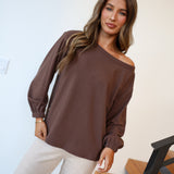 Kinley Off The Shoulder Crewneck - Brown