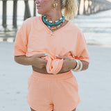 Fancy V-Neck Short Sleeve Terry Top