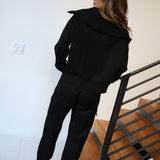 Demi Oversized Quarter Zip and Jogger Set - Black