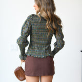 Iris Plaid Smocked Top - Green