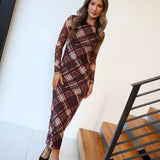 Deanna Checkered Dress - Brown Rust