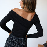 Gia Asymmetric Neckline Knit Top - Black