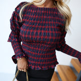 Ragan Plaid Smocked Top - Red