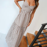 Polly Gingham Tiered Maxi Dress - Brown