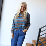 Serena Stripe Polo Sweater -Ash Brown Combo