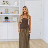 Kalia Strapless Midi Dress-Mocha