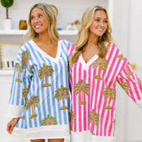 Hillary Mini Contrast Dress - Pink/White Palm