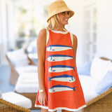Ellie Linen Fish Mini Dress - Orange/Blue