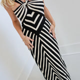 Jordyn Striped Knit Midi Dress - Black/White
