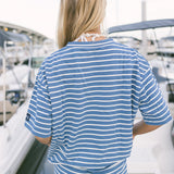 Fancy Striped Oversized Short Sleeve Top - Malibu Blue