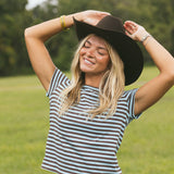 Fancy Striped Fitted Short Sleeve Top - Glacier/Chocolate