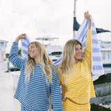 Fancy Striped Oversized Long Sleeve Top - Malibu Blue