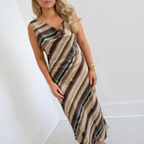 Jane Sleeveless Cowl Neck Dress - Mocha Stripe