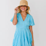 Emily Puff Sleeve Bubble Mini Dress-Sky Blue