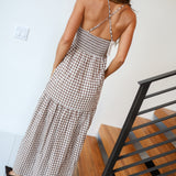 Polly Gingham Tiered Maxi Dress - Brown