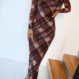 Deanna Checkered Dress - Brown Rust