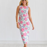 Marzia Floral Sequin Sleeveless Midi Dress - Pink