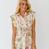 Erin Floral Button Down Romper - Powder Pink Flower