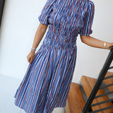 Mary Smocked Midi Dress - Navy/Oragne