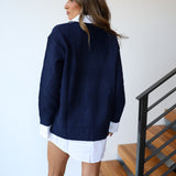 Kyndall Sweater Shirt Dress - Navy