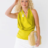 Mattie Drape Satin Cowl Top - Moss