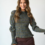 Iris Plaid Smocked Top - Green