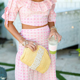 Cabana Ruffle Skirt Set - Baby Pink Blockprint