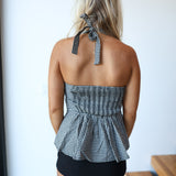 Tatum Checkered Halter Top - Black Taupe