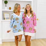 Hillary Mini Contrast Dress - Pink/White Palm