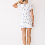 Meadow Peter Pan Collar Mini Dress - White/Blue Floral