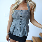 Tatum Checkered Halter Top - Black Taupe