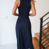 Aislinn Rib Knit Pleated Maxi Dress - Navy