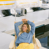 Fancy Striped Oversized Long Sleeve Top - Malibu Blue