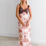 Keely Lace Maxi Dress-Pink/Brown