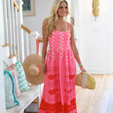 Meg Printed Midi Dress - Pink