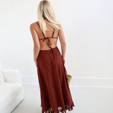 Maleah Open-back Fringed Midi Dress - Burgundy