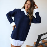 Kyndall Sweater Shirt Dress - Navy