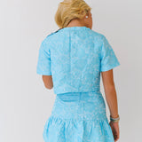 Jamie Floral Jacquard Button Down Top - Blue