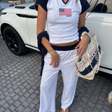 Fancy Varsity Button Loungepants- White