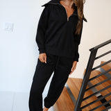Demi Oversized Quarter Zip and Jogger Set - Black