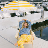 Fancy Striped Oversized Long Sleeve Top - Malibu Blue