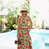 Marcy Print Midi Dress - Natural Red